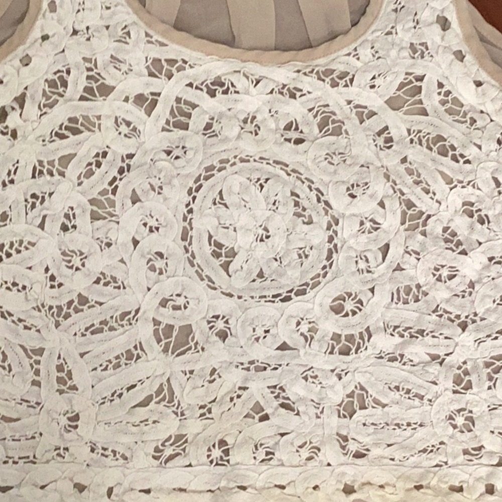 Urban outfitters. Cream Sheer Tank with White Lace Front